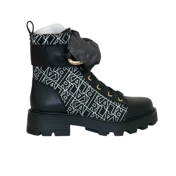 Karl Lagerfeld Women's Black Maxi Chain Lug Sole Combat Boots Size 5M - Picture 6 of 12